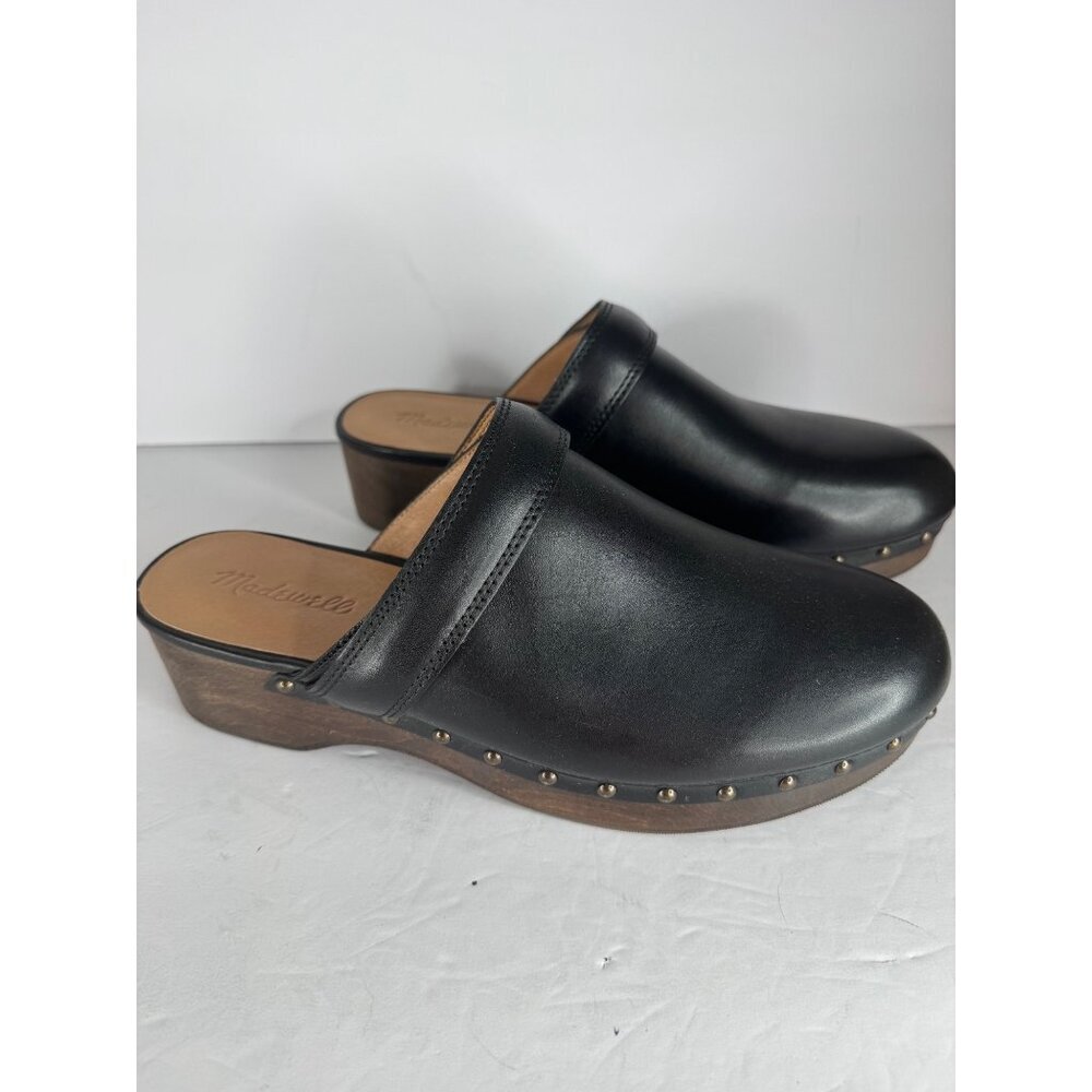 NIB Madewell Clog Black Leather w/ Studs Wooden Sole Size 9.5 Mules Cloudlift - Picture 4 of 9